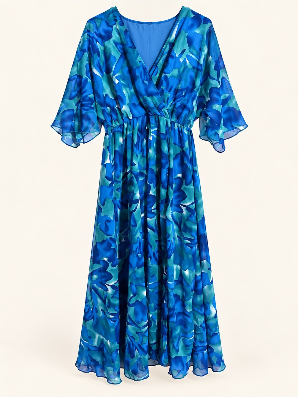 Blue & Teal Abstract Floral Maxi Dress | Size L